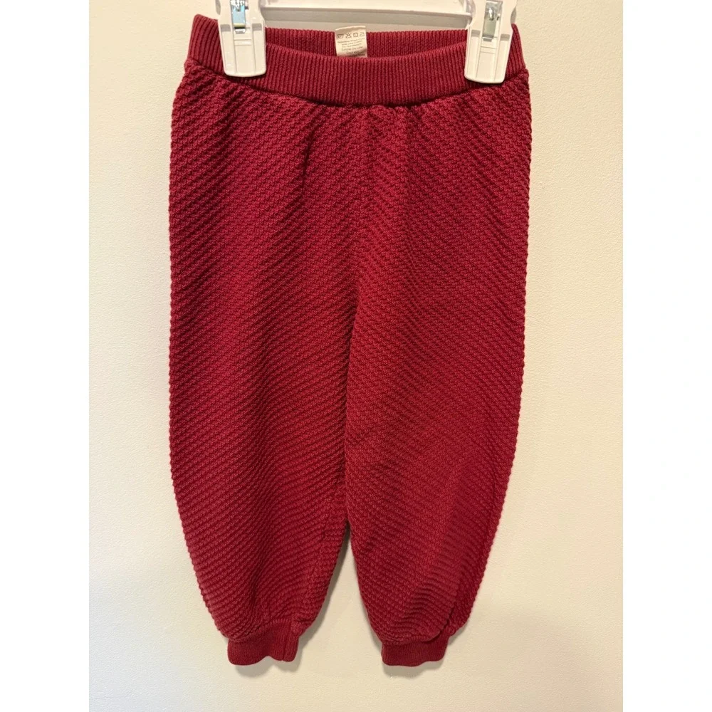 Kate Quinn 2T Organic Cotton Knit Pants Cranberry Red Textured Toddler Trousers